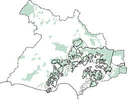 1990年の緑地の分布図