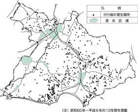 鎌倉市の過去の災害発生地の図