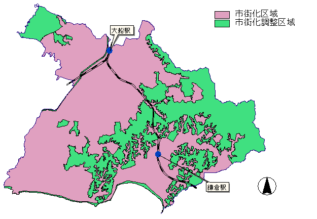 市街化区域と市街化調整区域の図